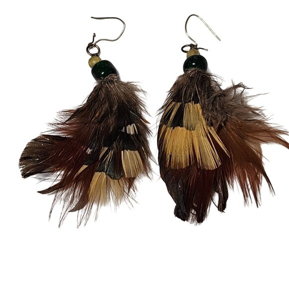 Handcrafted Beaded Feather Earrings Boho Statement Nature Fashion Jewelry Women - Picture 1 of 4